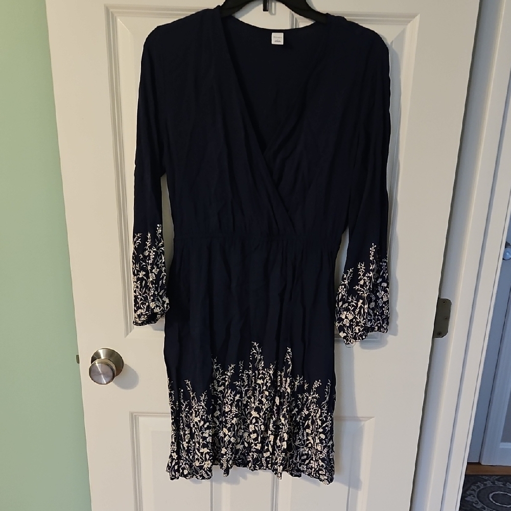 Navy Blue Dress with White Floral Accents